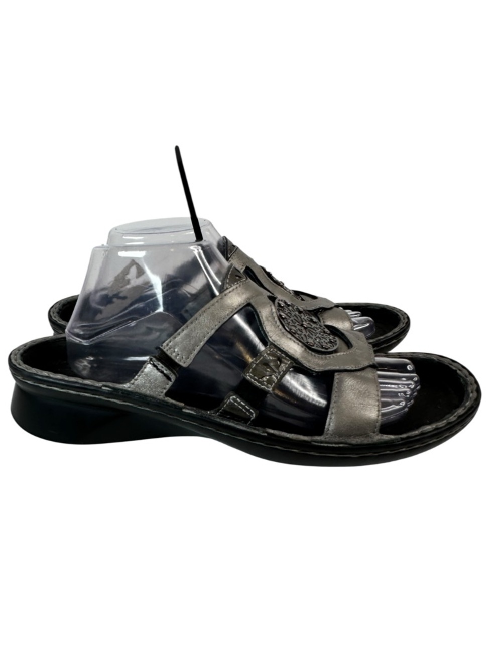 Naot Leather Sandals Metallic Gray Slide Comfort Walking Shoes Boho Floral 10